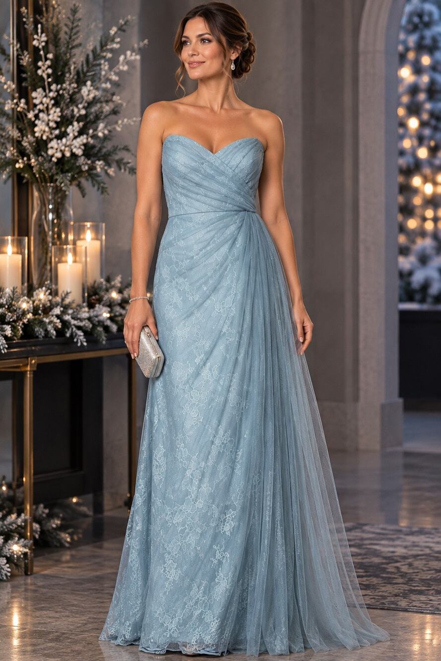 MGNY by Mori Lee 73026 Slate Blue Lace Evening Gown Size 16 NWT